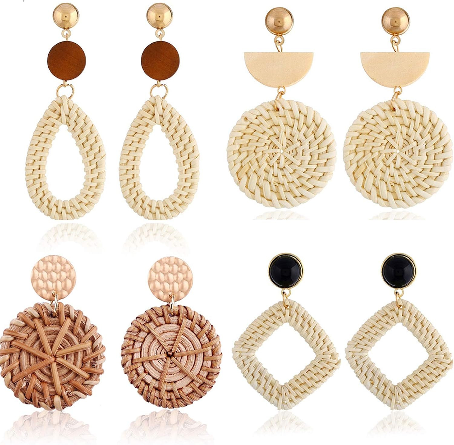 IVRRISS Handmade Rattan Earrings for Women and Girls, 1-6 Paris Set Cute Bohemian Earrings Lightw... | Amazon (US)