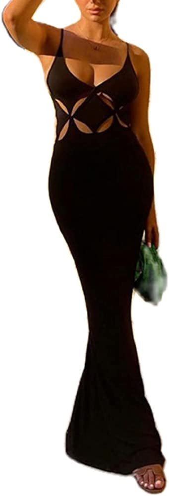 Spaghetti Strap Sleeveless Cut Out Maxi Dress Backless Slim Fit Split Long Dress Halter Night Par... | Amazon (US)