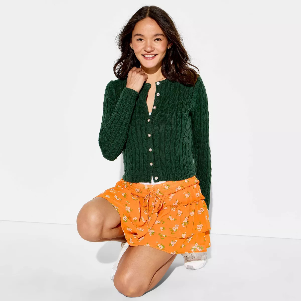 Women's Baby Cable Cardigan - Wild Fable\u2122 Green XS | Target