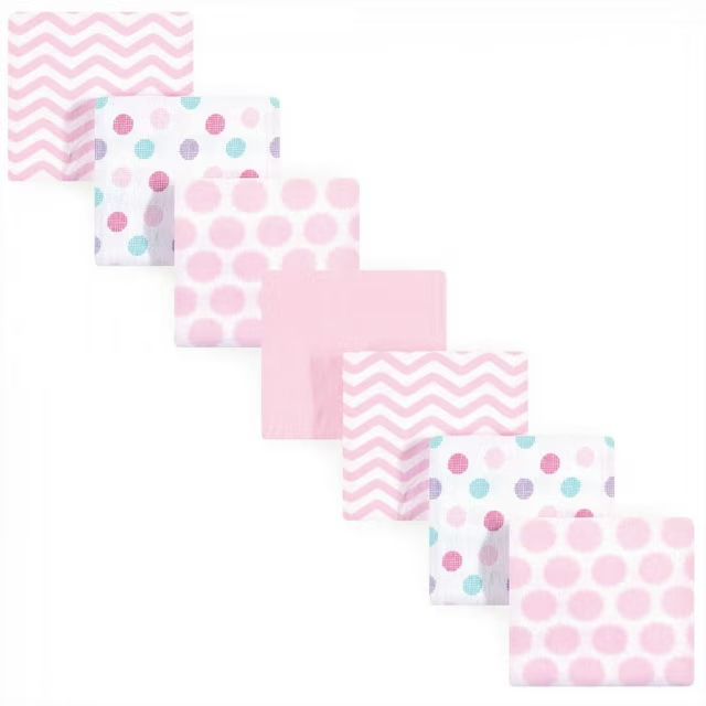 Luvable Friends Baby Girl Cotton Flannel Receiving Blankets, Pink Dots Chevron 7-Pack, One Size -... | Walmart (US)