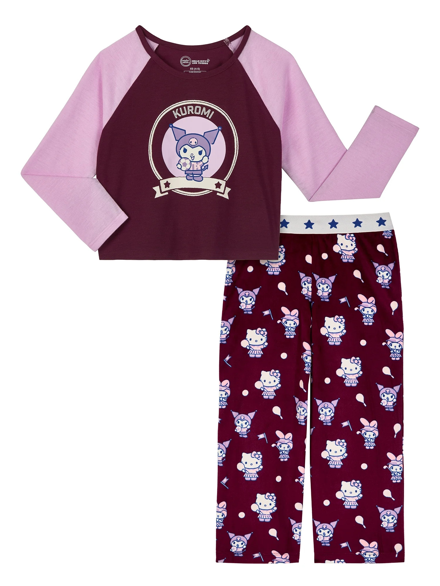 Wonder Nation x Hello Kitty Girls Long Sleeve Top and Sleep Pant Pajama Set, 2-Piece, Sizes 4-18 | Walmart (US)