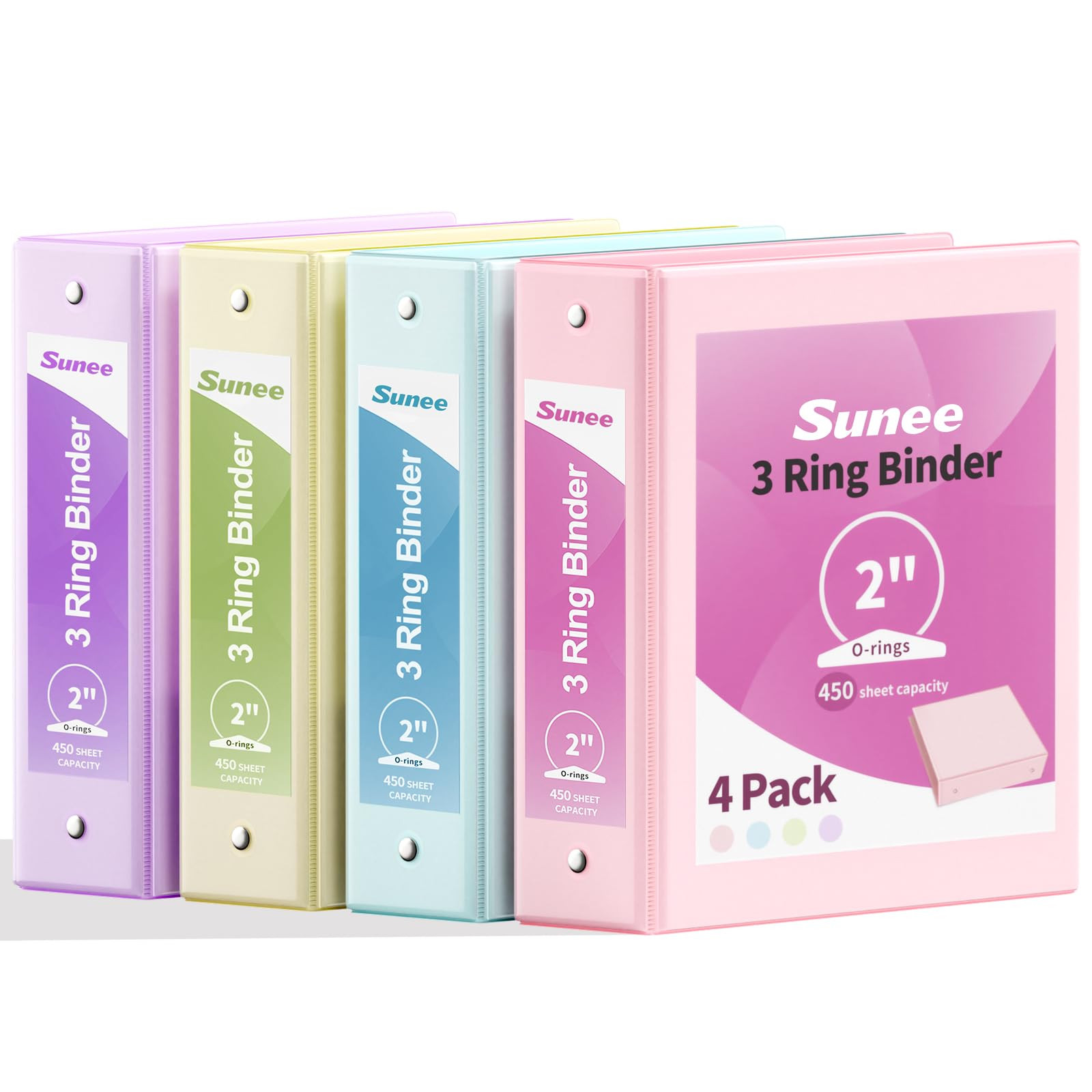SUNEE 3 Ring Binders 2 Inch 4 Pack, Clear View Binder Three Ring PVC-Free (Fit 8.5x11 Inches) for... | Amazon (US)