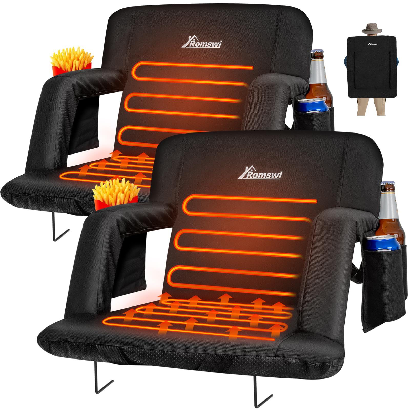 Romswi 2PK 25in Extra Wide Dual-Zone Heated Stadium Chairs for Bleachers with Back Support,3-Leve... | Amazon (US)
