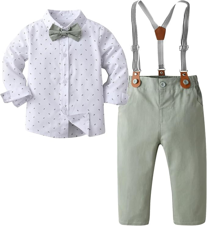 Boarnseorl Baby Boys Pants Sets, Infant Long Sleeve Shirt + Pants + Bow Tie + Suspenders Outfits | Amazon (US)