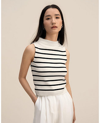 Women's Cropped Spun Silk Strip Sweater Top | Macy's