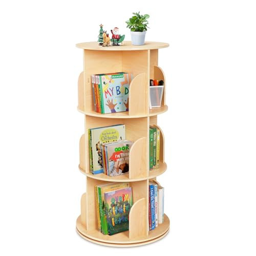 OOOK Kids Rotating Bookshelf, Small Corner Bookshelf for Small Space, 360° Display 3 Tier Floor Standing Bookcase Storage Rack, Wooden Narrow Bookcase Organizer for Bedroom, Living Room | Amazon (US)