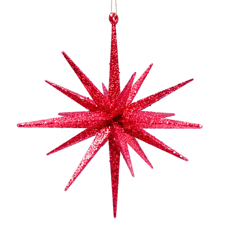 Red Glittered Starburst Ornament, 5.5" | At Home