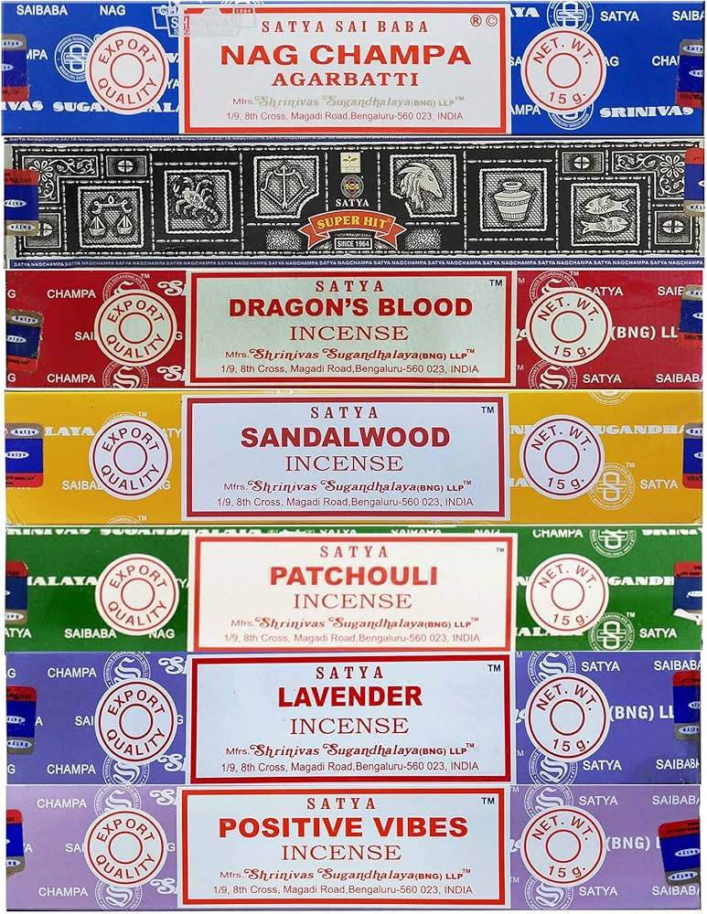 Satya Incense Gift Set Nag Champa, Super hit, Dragon's Blood, Sandalwood, Patchouli, Lavender, Po... | Amazon (US)