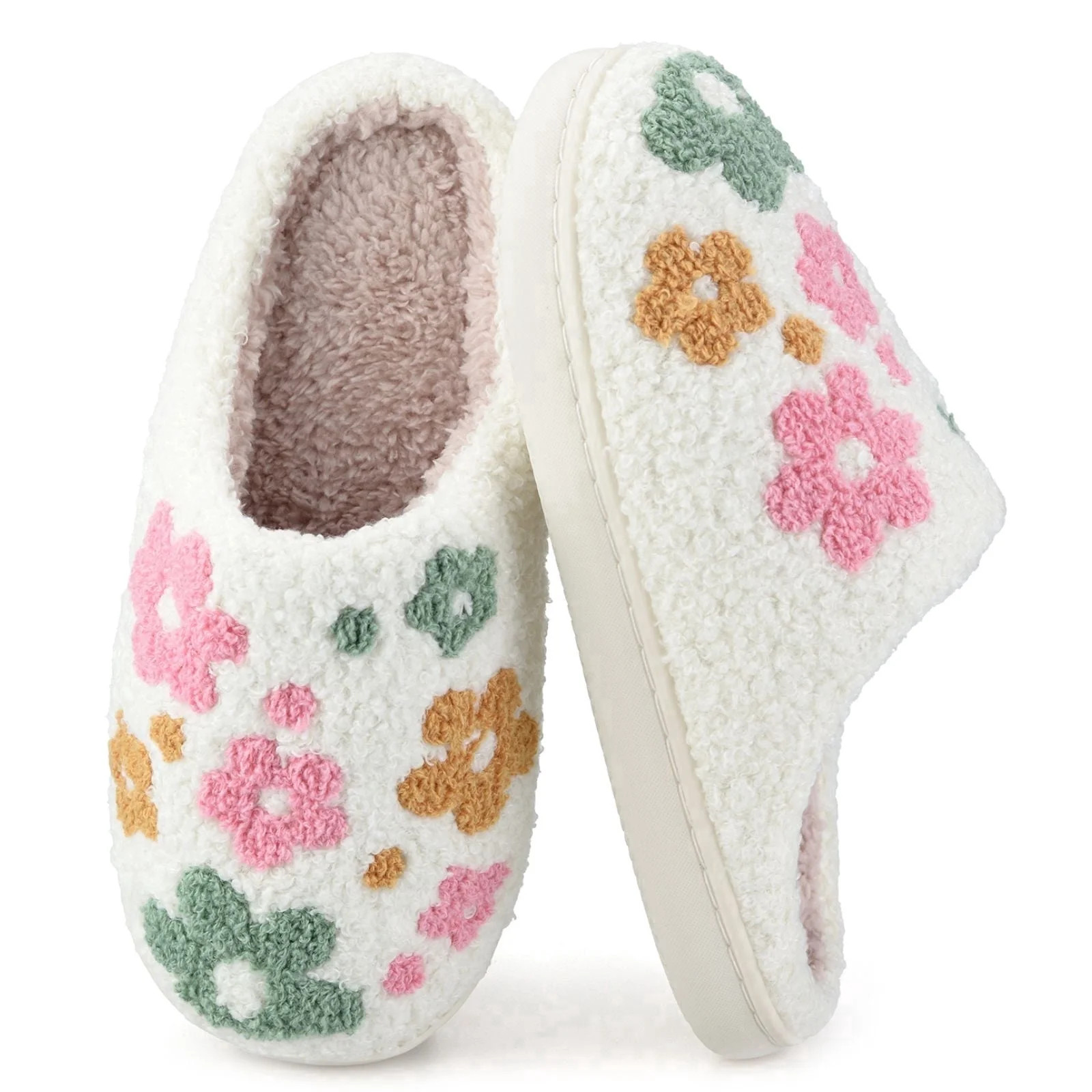 BERANMEY Cute Cartoon Flower Slippers for Women Soft Plush Comfy Warm Slip-On Couple Slippers fo Women Indoor Fluffy House Slippers for Women and Men Non-slip Fuzzy Flat Slides | Walmart (US)