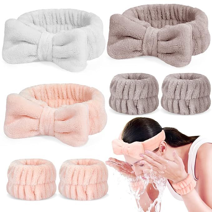 Crosize 7 Pack Face Wash Headband and Wristband Set for Women, Cute Spa Skin Care Headband for Wa... | Amazon (US)