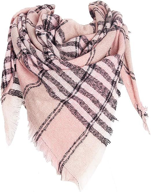 Wander Agio Womens Warm Scarf Triangle Shawls Winter Scarves Stripe Plaid Fichu Rough Surface | Amazon (US)