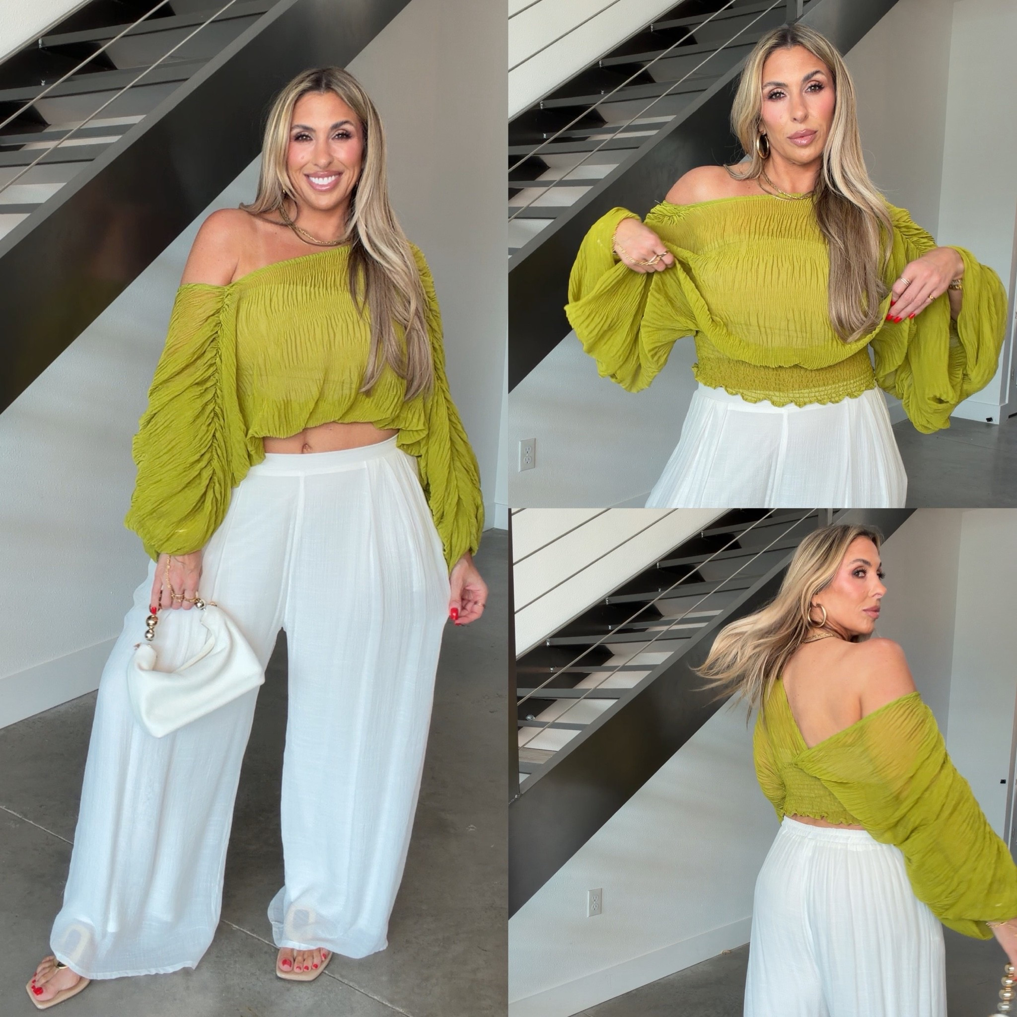 Top (one size) wearing backwards with a nude bralette. 

Pants XL (part of a set) stretch waist and super light. Wearing with my fav flat nude comfortable sandals.

#LTKootd #LTKOver40