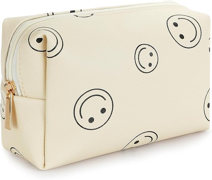 WALONER Makeup Bag For Women Preppy Makeup Bag Pu Leather Waterproof Cosmetic Bag Makeup Bag Orga... | Amazon (US)