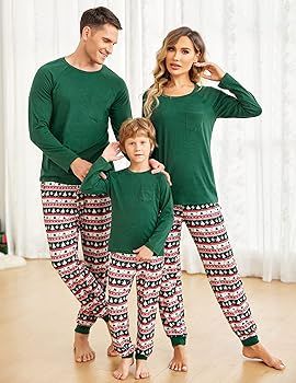 Ekouaer Family Matching Pajamas Christmas Sleepwear Long Sleeve Sleep Shirt with Plaid Pants Soft Lo | Amazon (US)