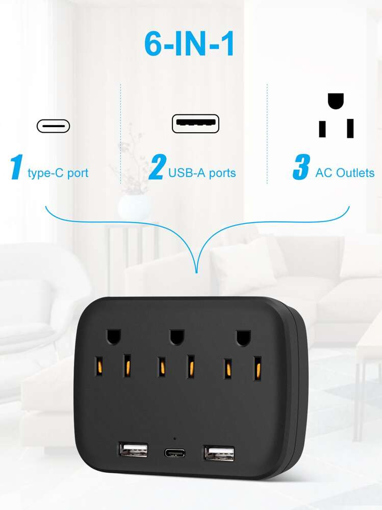Multi-Socket Wall Plug With 2 USB-C Ports, Universal Travel Adapter For Cruise, Essential Accesso... | SHEIN