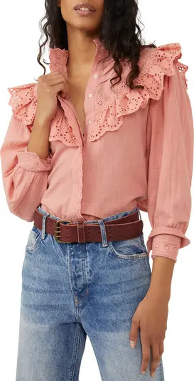 Free People Hit the Road Ruffle Yoke Cotton Blouse | Nordstrom | Nordstrom