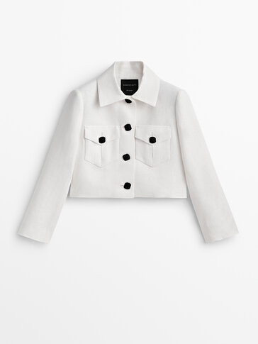 Kurze Jacke aus Leinen mit Jacquard - Studio - Massimo Dutti Deutschland | Massimo Dutti DE