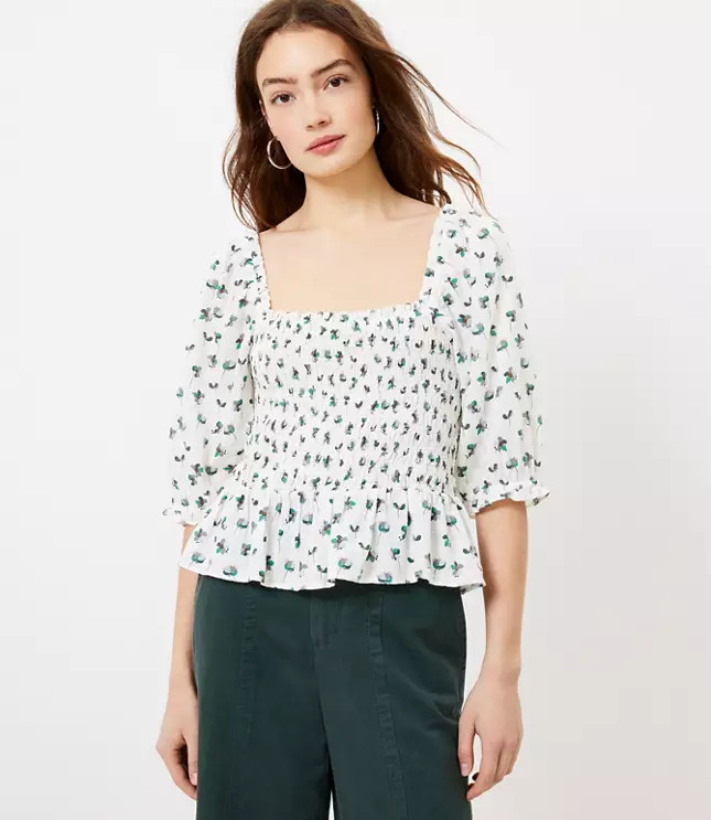 Petite Floral Smocked Peplum Blouse | LOFT