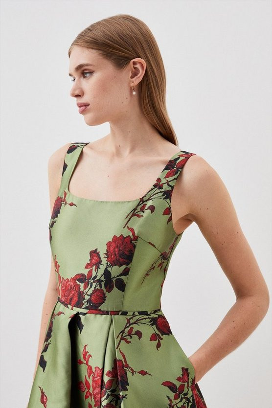 Lydia Millen Floral Jacquard Corseted Woven Maxi Dress | Karen Millen UK + IE + DE + NL