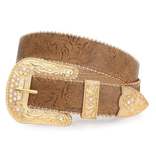 WOWOGO Floral Print Western Belts for Women Cowgirl Cowboy Country Leather Belt Fashion Vintage Belt for Jeans | Amazon (US)