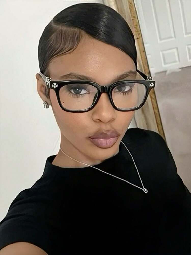 1 Pair Oversized Square Vintage Versatile Transparent Eyeglasses, Full Frame Personalized Women's Flat Lens, Suitable For Travel, Vacation, Daily Wear And Decoration. Vintage Personalized Transparent Glasses, Oval Versatile Flat Lens | SHEIN