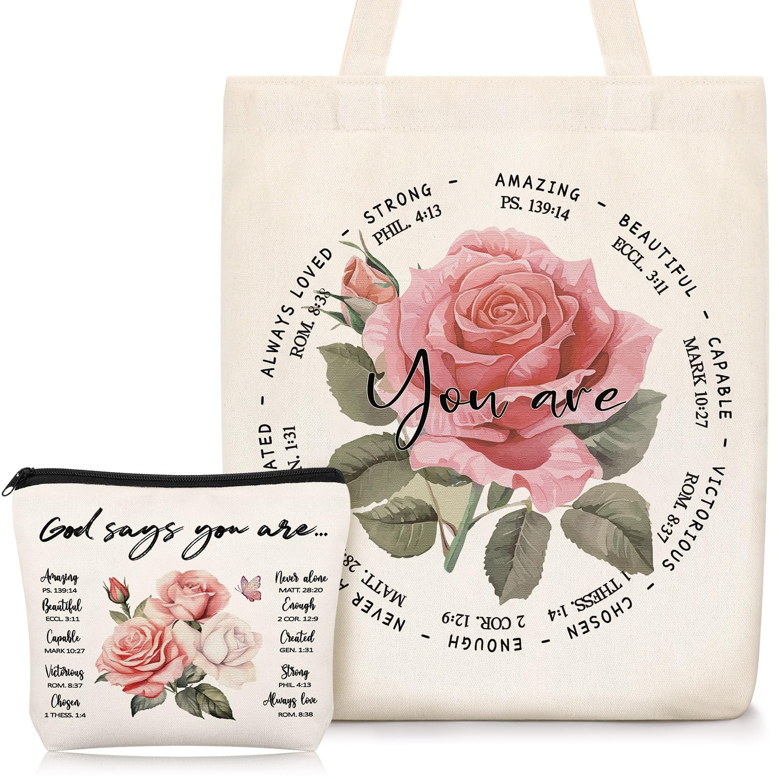 Paterr Christian Bag Women Bible Tote with Makeup Bag Church Religious Gift with Zipper Christmas(Pink,Rose) | Amazon (US)