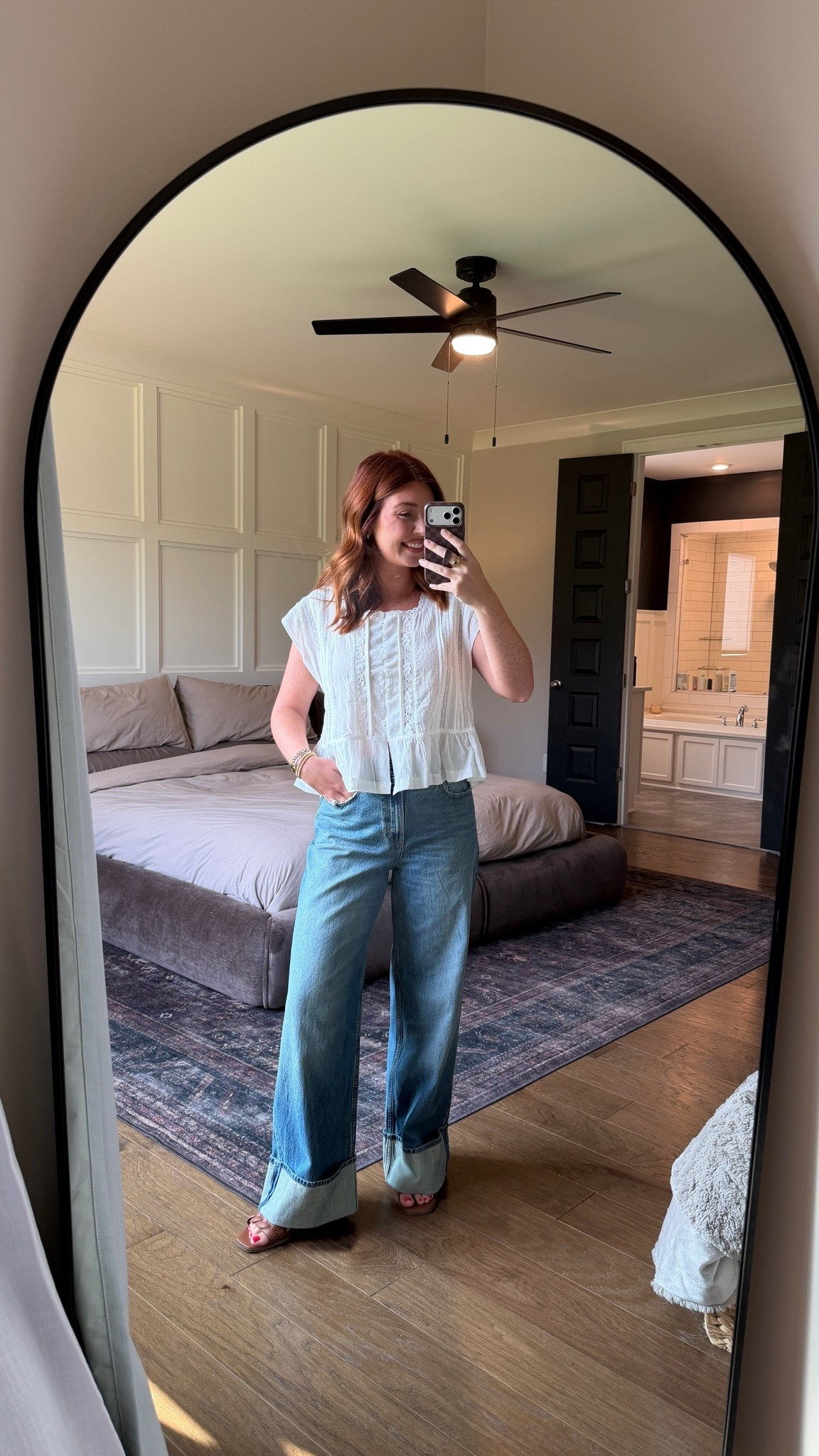 Off to audrey’s new school orientation & this is my mom outfit. Jeans are @abercrombie & currently on sale + use code DENIMAF for an extra 15% off