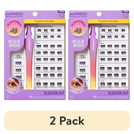 (2 pack) Kiss Impress Falsies Press On Self Adhesive Eyelashes, Classic Natural, 36 Lash Clusters | Walmart (US)