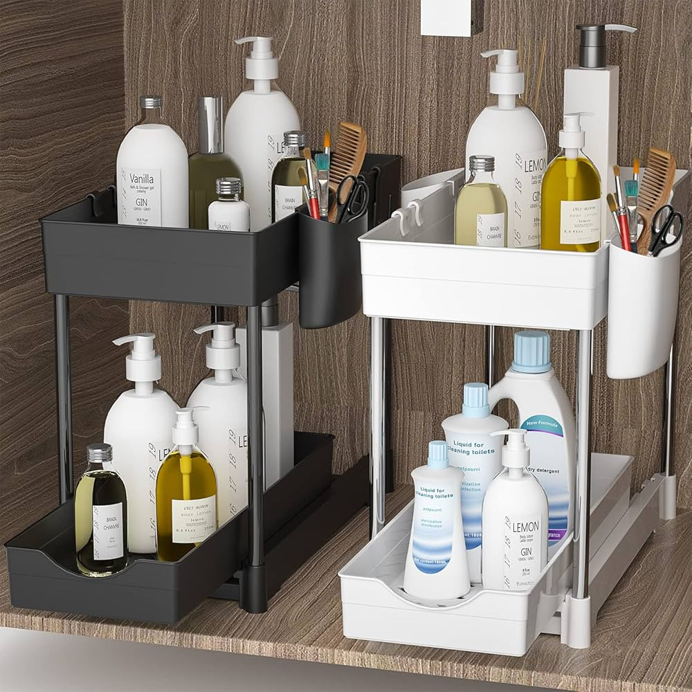 MFTEK 2 Pack Under Sink Organizers and Storage with Pull Out Drawer, 2-Tier Under Cabinet Organiz... | Amazon (US)