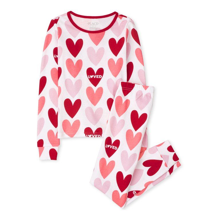 The Children's Place Girls Valentine Hearts Long Sleeve 2-Piece Pajama Set, Sizes 4-16 | Walmart (US)