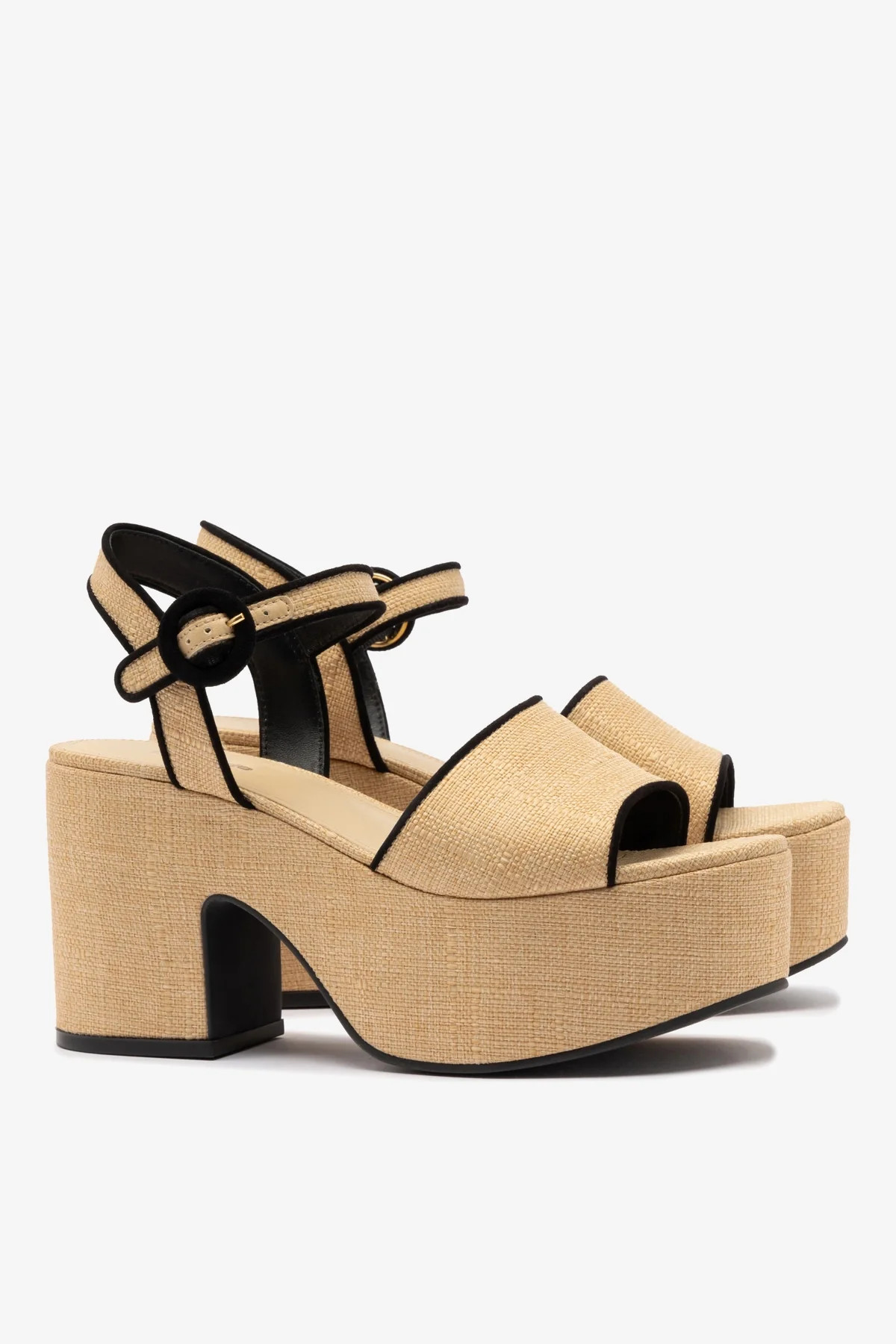Miso Sandal In Beige Raffia and Black Trimming | Larroude