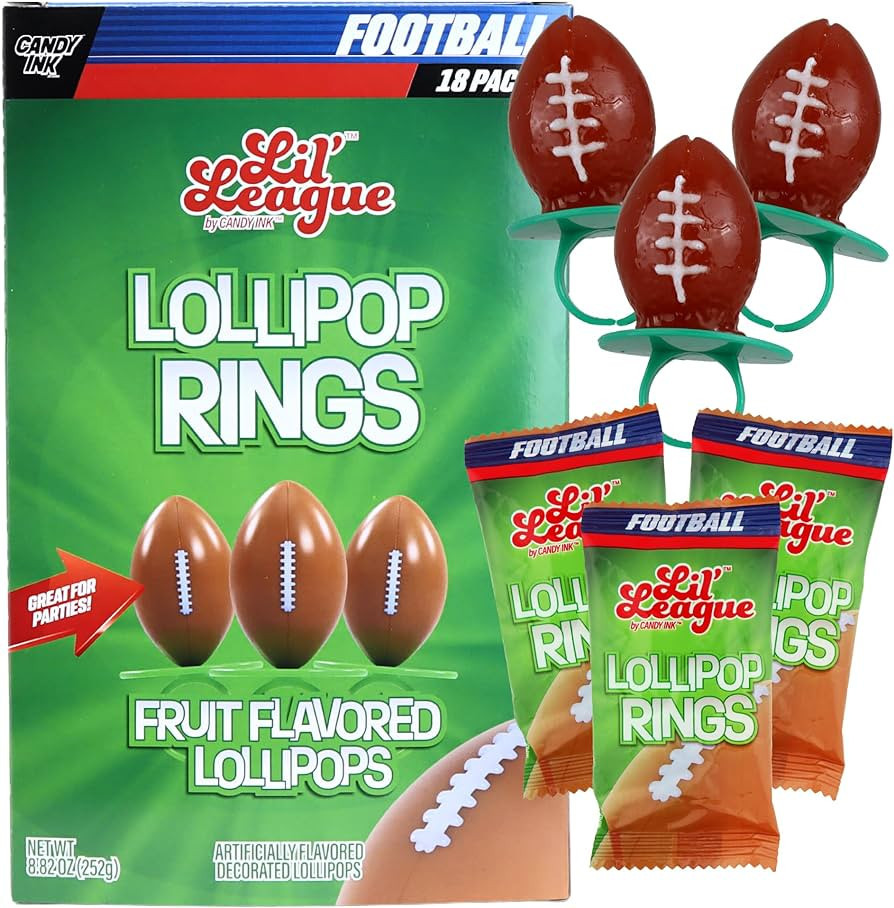 Lil' League Football Candy Lollipop Rings, Individually Wrapped for Tailgates, Birthday Party Fav... | Amazon (US)