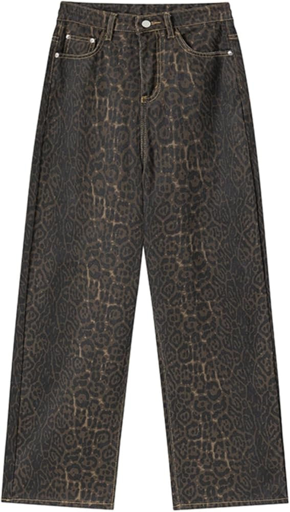 Cheetah Print Pants Leopard Pants Y2k Pants Leopard Jeans for Women Straight Leg Pants Women Wide... | Amazon (US)