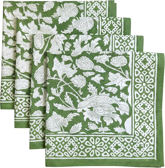 ATOSII Meraki Green 100% Cotton Spring Cloth Designer Dinner Napkins, Handblock Print, Washable D... | Amazon (US)