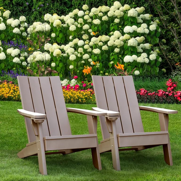 KUTIME 2PCS Adirondack Chair Outdoor Patio Chair With Cup Holder - Light Brown | Walmart (US)