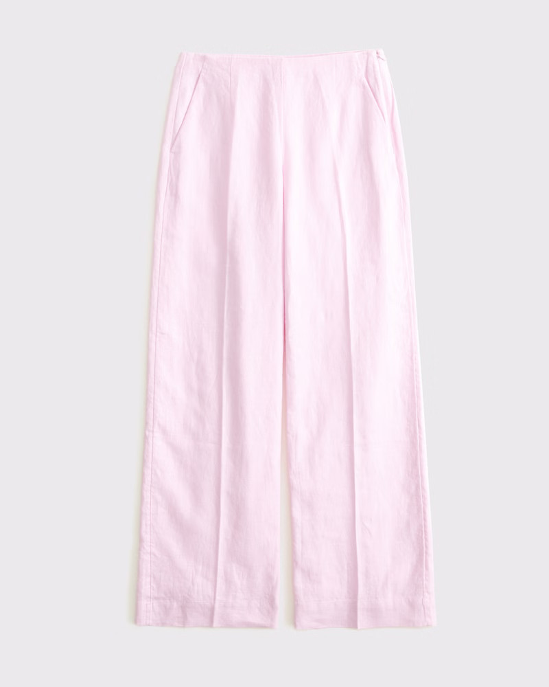Abercrombie & Fitch Women's Premium Linen Tailored Ultra Wide Leg Pant in Light Pink - Size 26 | Abercrombie & Fitch (US)