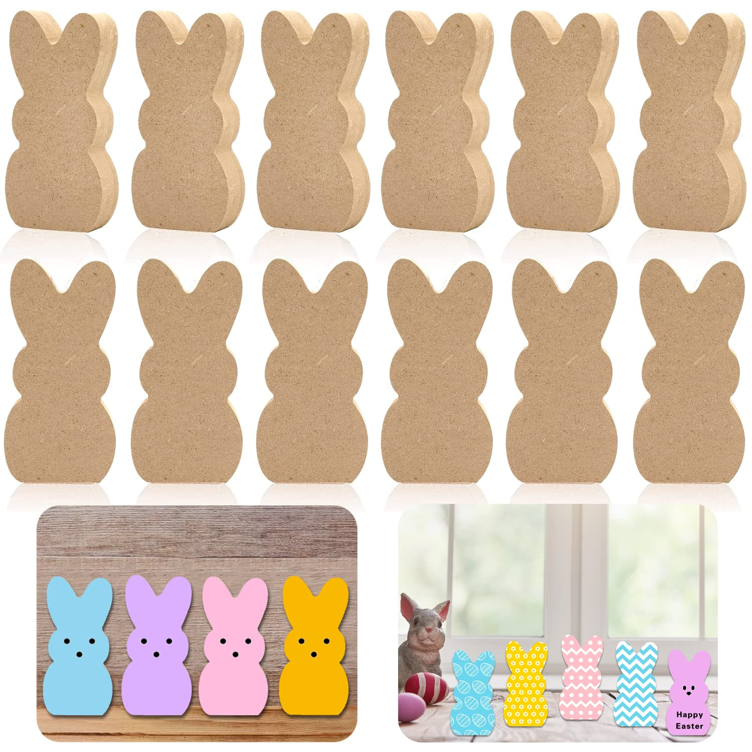 24 Bunny Cutouts - Unfinished Wooden Bunny Signs & Tabletop Decorations for Easter & Spring Home ... | Amazon (US)