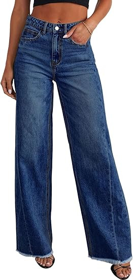 PRETTYGARDEN Wide Leg Jeans for Women Trendy High Waisted Stretchy Baggy Raw Hem Denim Palazzo Pa... | Amazon (US)