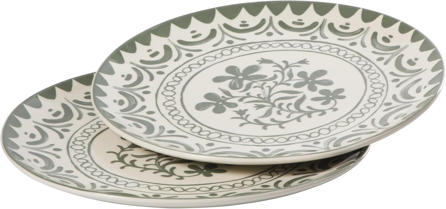 2-Time Oprah’s Favorite Things - Valencia Flor 2 Piece 13” Serving Platter Set, Stoneware Platters, Mediterranean Floral Decal Design, Microwave & Dishwasher Safe, Fern Green | Amazon (US)