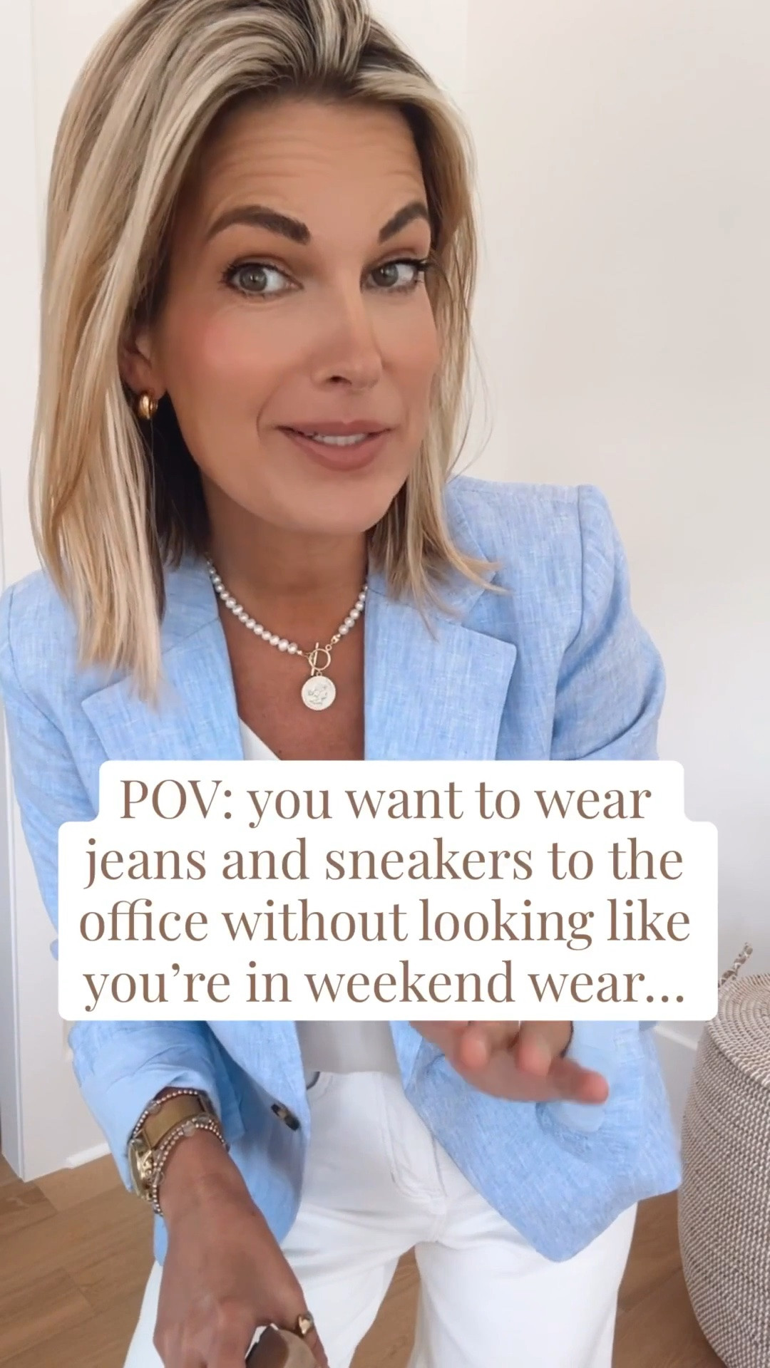 Business casual outfit. These shoes are a hybrid combo of a loafer and a sneaker!  Wearing small in the cami and blazer.  Small tall jeans (use my new customer discount code RACHELXSPANX).

#LTKWorkwear #LTKTall #LTKOver40