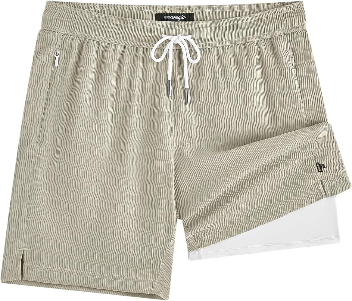maamgic 7 Inch Wavy Texture Mens Swim Trunks - Mens Bathing Suit with Compression Liner Quick Dry... | Amazon (US)