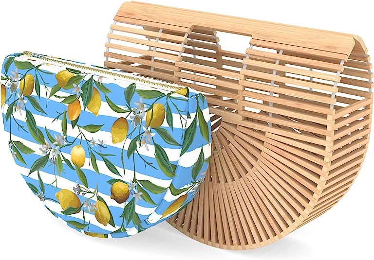 Bamboo Handbag - Womens Basket Bag with Purse Insert - Handmade Summer Tote | Amazon (US)