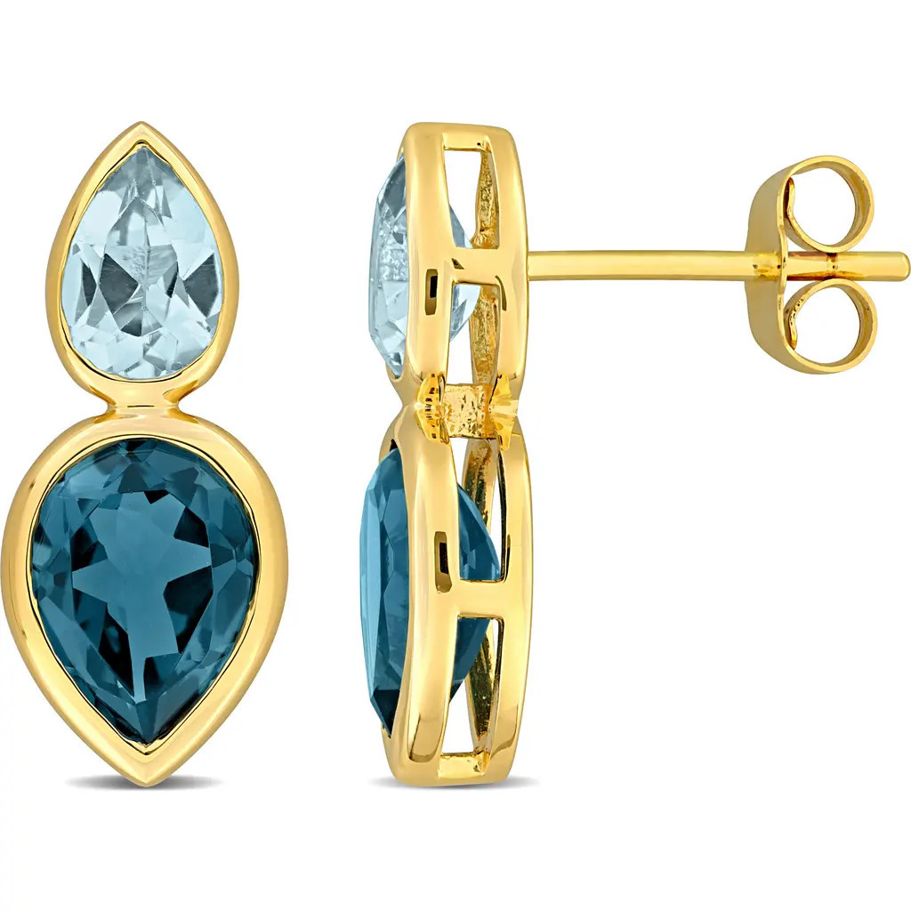 Julianna B. Blue Topaz 2-Stone Drop Earrings 14K at Nordstrom | Nordstrom