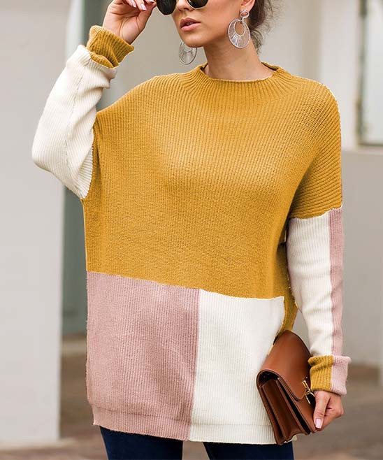 Maison Mascallier Women's Pullover Sweaters Yellow - Yellow & White Color Block Sweater - Women | Zulily