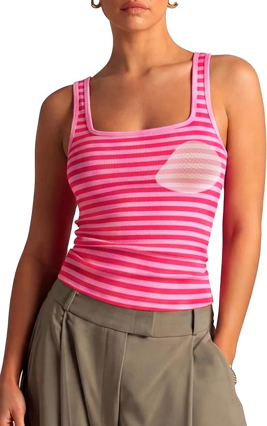 SUUKSESS Women Cotton Rib Squre Neck Tops Sleeveless Summer Padded Basic Tank Top | Amazon (US)
