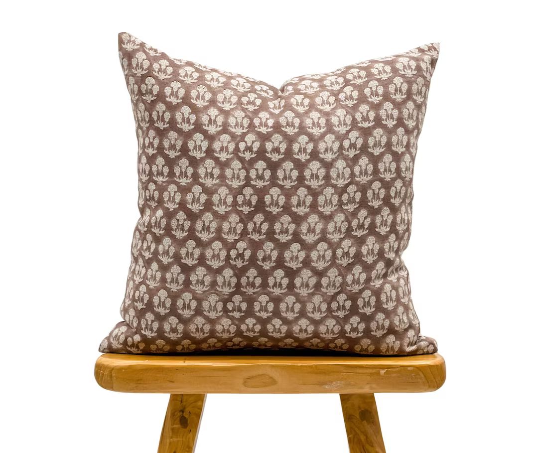 Designer Terracotta Rust on Natural Linen Pillow Cover, Rust Brown Pillow Cover, Boho Pillow, Far... | Etsy (US)