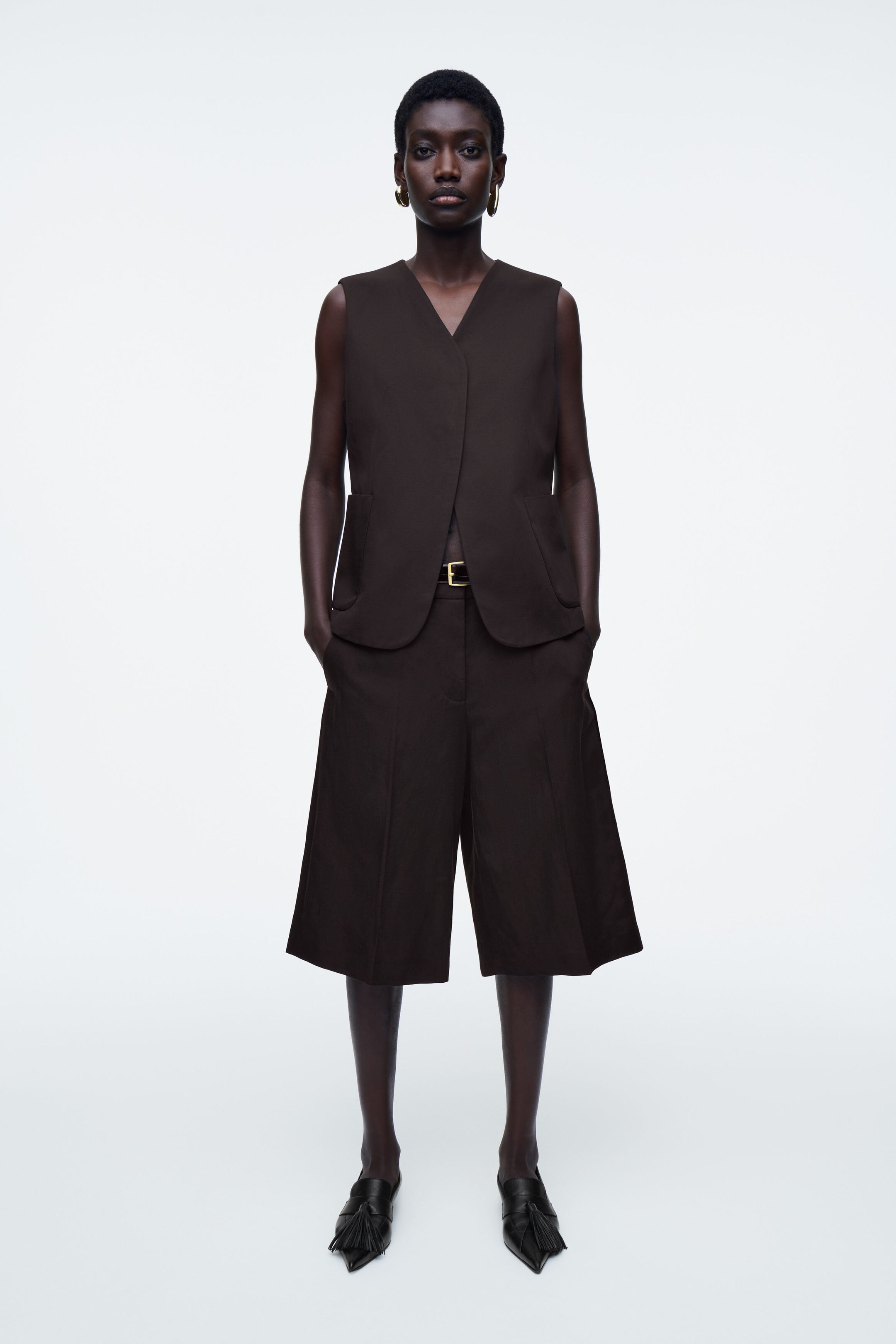 WRAP-FRONT LINEN-BLEND WAISTCOAT - DARK BROWN | COS UK