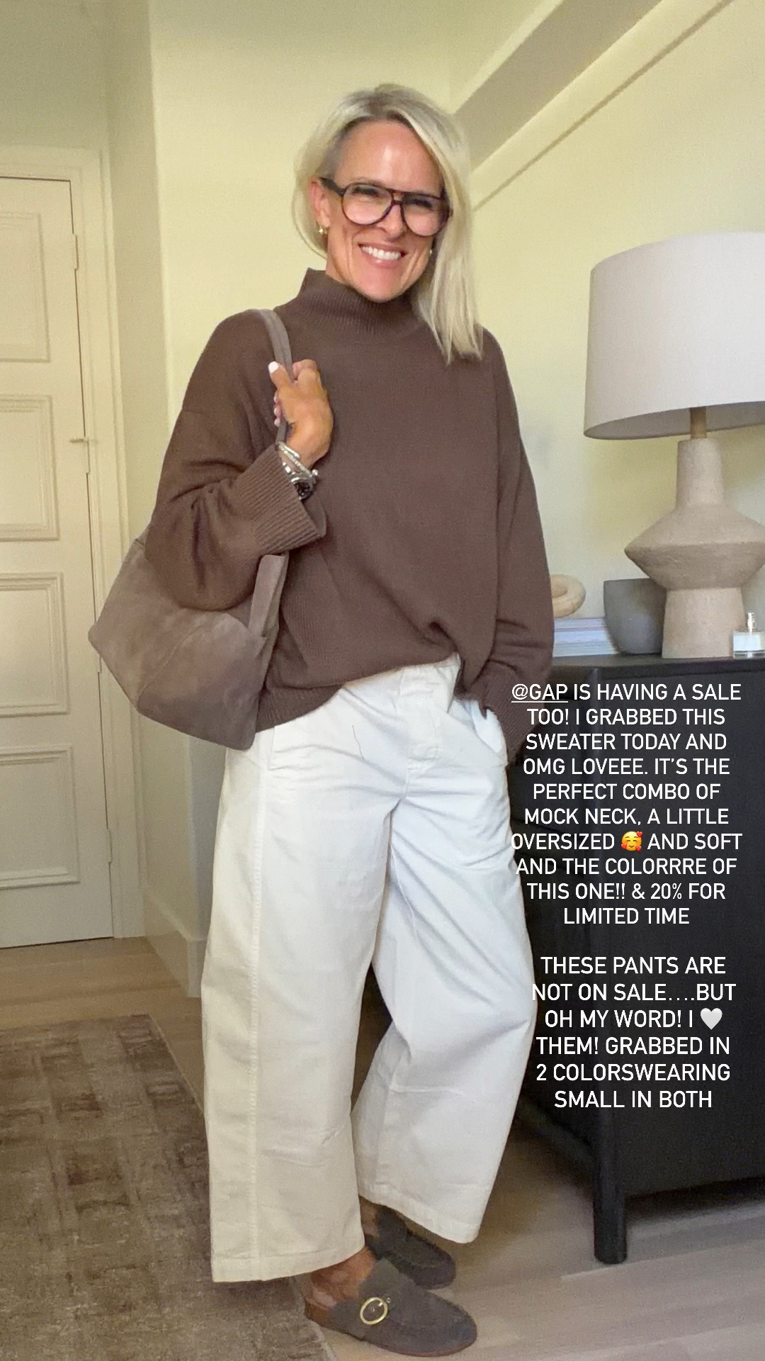 Sale at Gap! 
The sweater is so good! The color! It’s so soft, love the mock neck and it is the perfect oversized fit.
Wearing small.
And these pants !!!! 
They are not on sale, but they are spectacular 
Wearing small ￼￼￼

#LTKSaleAlert #LTKOver40 #LTKgrwm