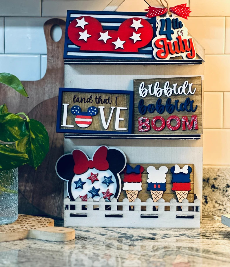 Disney Patriotic Tiered Tray 4th of July Sign Mickey Mouse Summer Red White Blue Summer Tiered Tr... | Etsy (US)