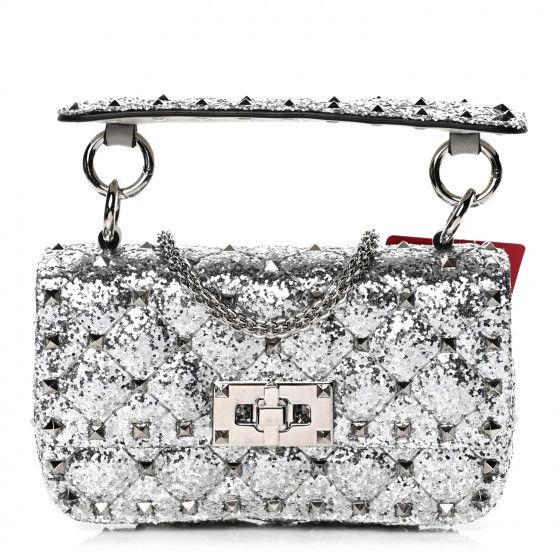 VALENTINO

Glitter Mini Rockstud Spike Shoulder Bag Antique Silver | Fashionphile